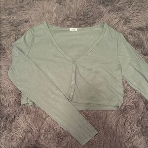Ribbed Sage Green Long Sleeve Crop Top